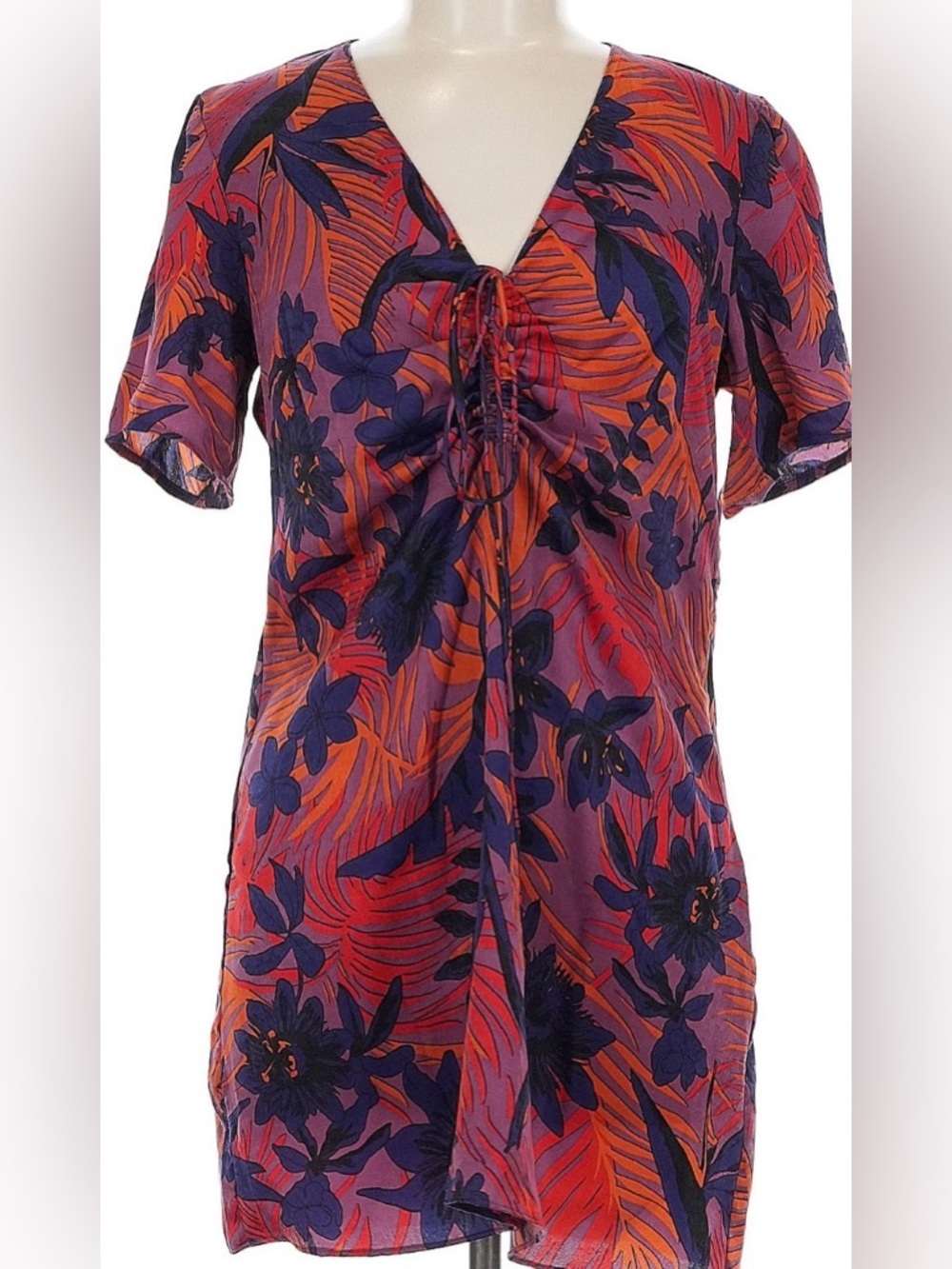 Zara Purple & Orange Floral Tie-Front Mini Dress